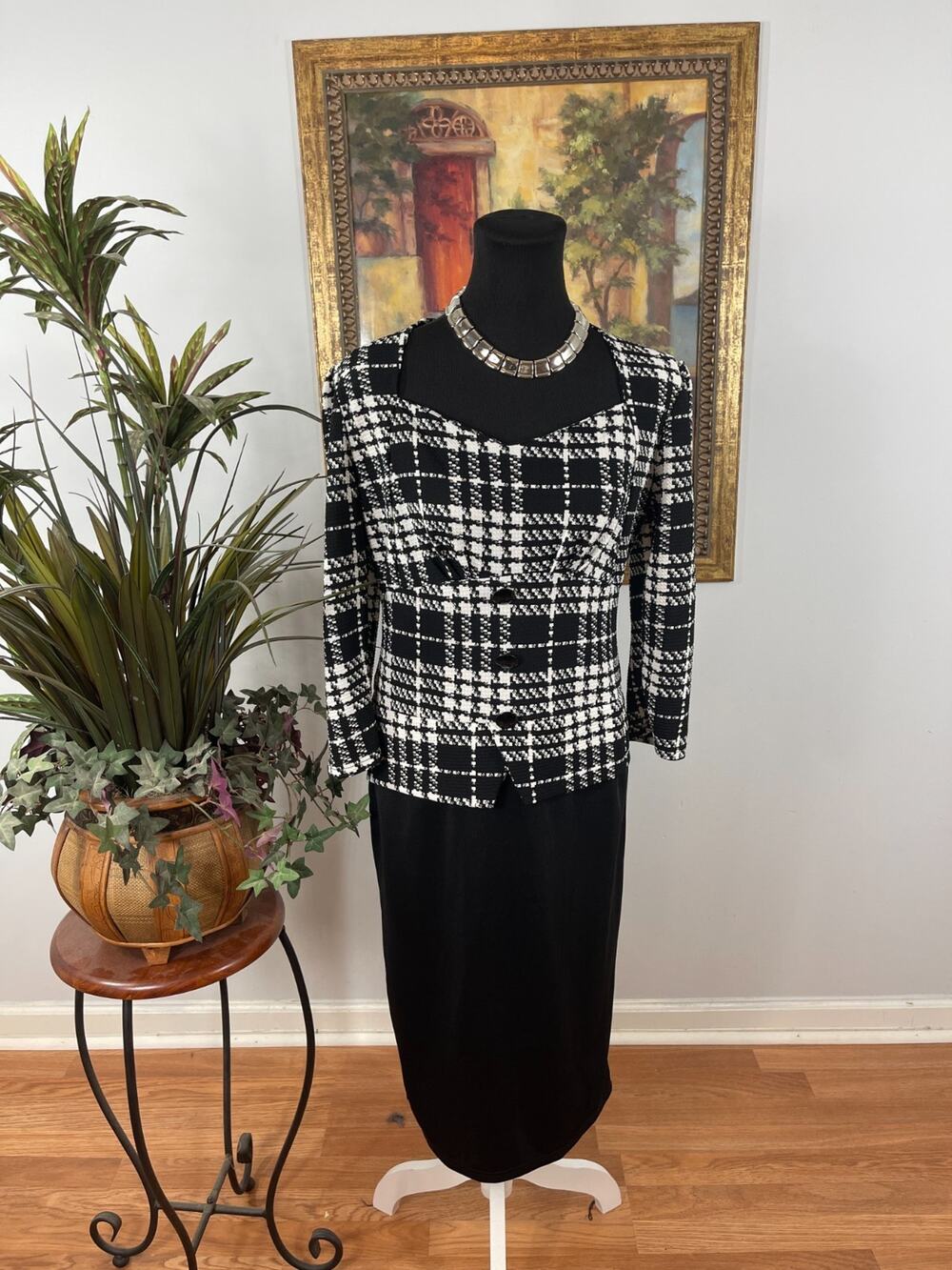 Fashion Sheath Dress Women's XL Black White Plaid Coquette Aesthetic Preppy